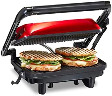 Red panini press with locking lid