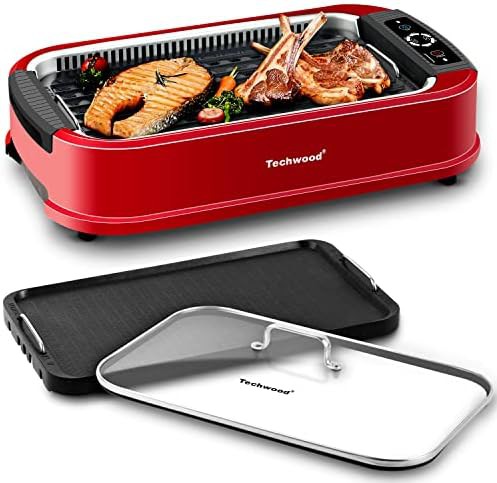 Red smokeless grill and griddle combo