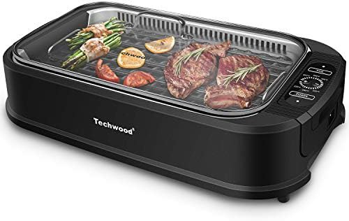 Smokeless black grill with tempered glass lid