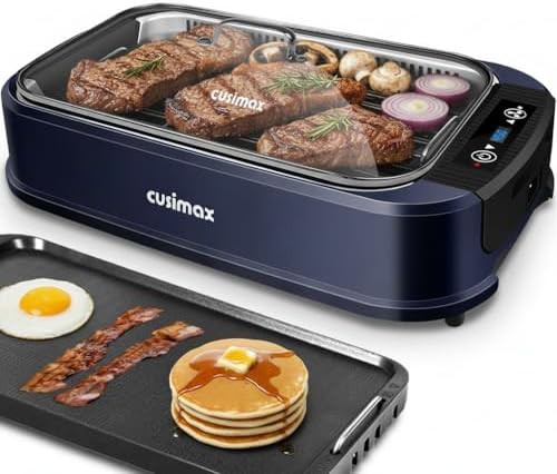 Blue smokeless electric grill and griddle