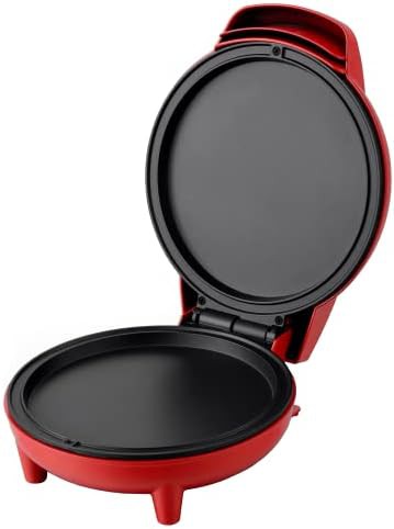 Red personal mini griddle and pizza maker