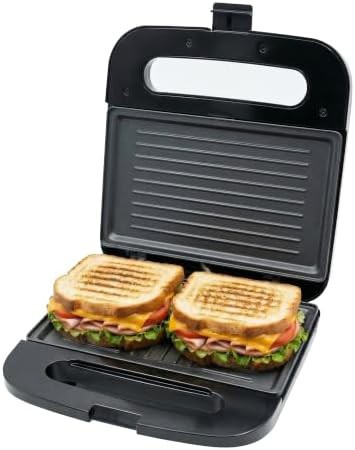 Black Electric Sandwich Maker with Nonstick Plates