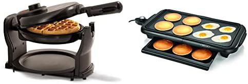 Rotating Belgian waffle maker with drip tray