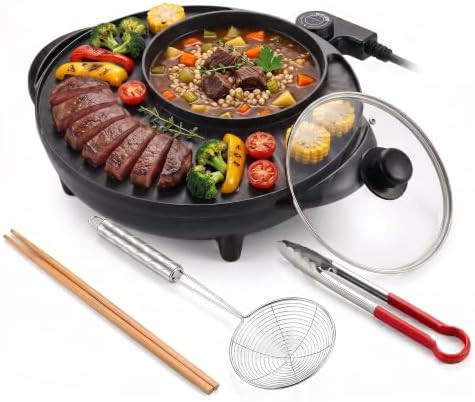 Black electric hot pot and grill combo