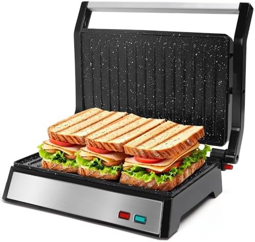 Silver ceramic panini press and grill