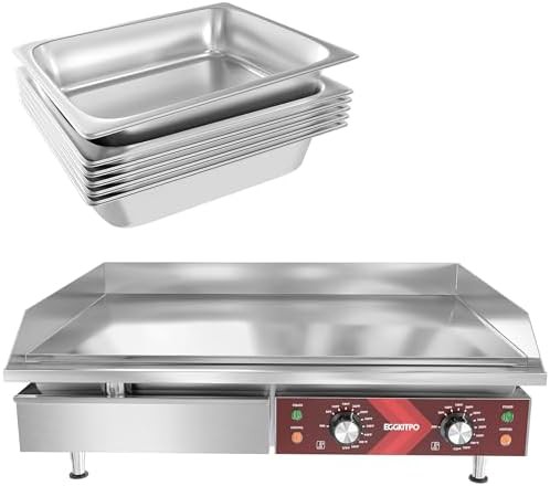 Commercial stainless griddle with chafing pans