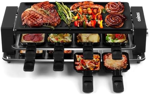 Portable raclette table grill with eight trays
