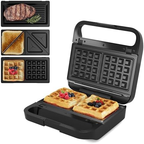 Waffle and sandwich maker with glass top