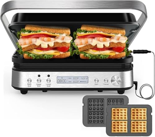 Countertop panini press with waffle plates