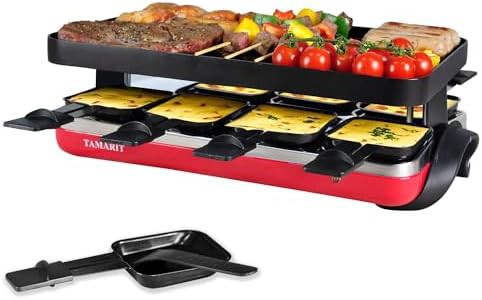 Classic red 1500W electric raclette grill for 8