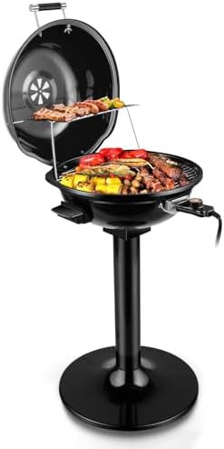 Black portable electric grill with removable stand