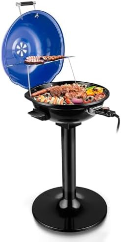 Blue portable electric grill with adjustable heat
