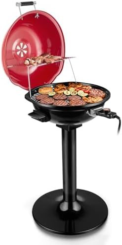 Red portable electric grill with double layer