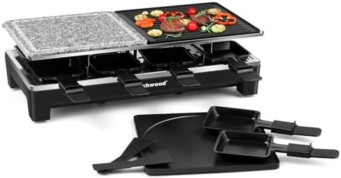 Raclette grill with stone and reversible plates
