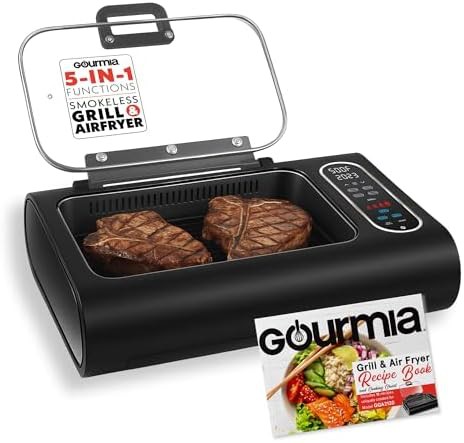 Smokeless indoor grill and air fryer with glass lid