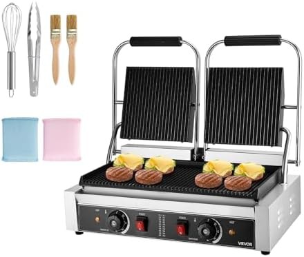 Double grooved plate commercial panini press