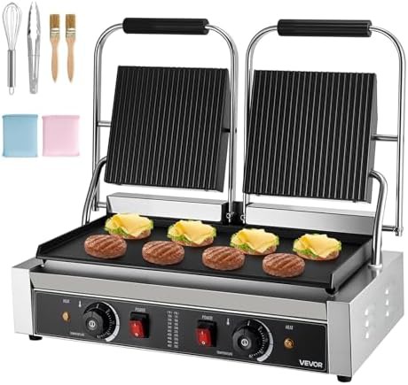 Double flat plate commercial sandwich press