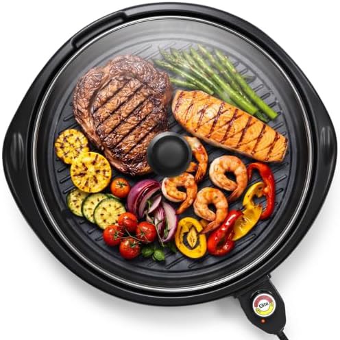 Round black electric indoor grill 14 in