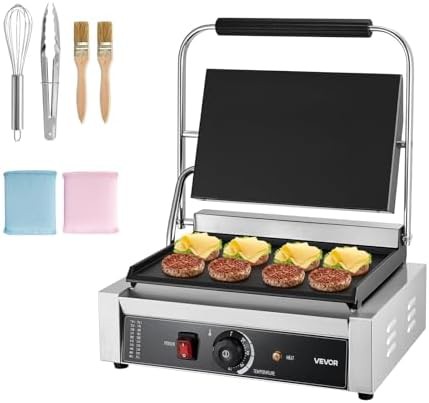 Commercial panini grill with flat enamel plate