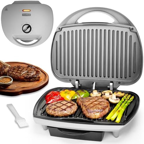 Silver ceramic six serving contact grill