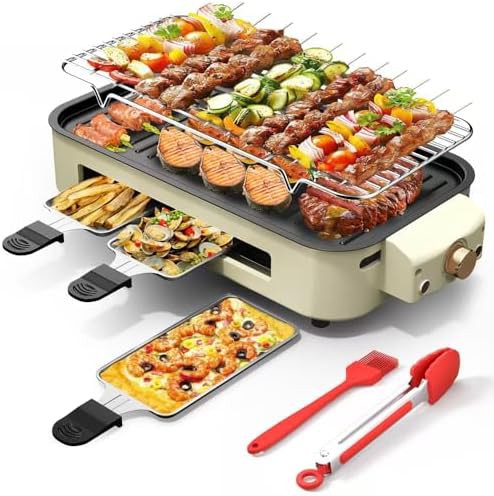 Beige smokeless indoor skillet and griddle