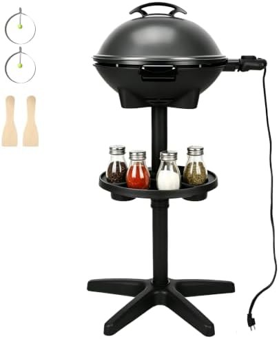 Gray electric grill with removable stand