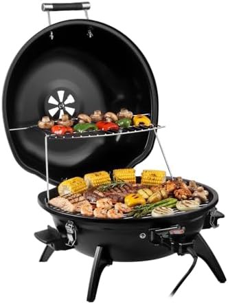 Black tabletop electric grill with adjustable heat