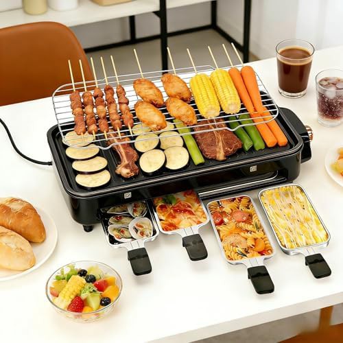 Black smokeless indoor grill with cheese pans