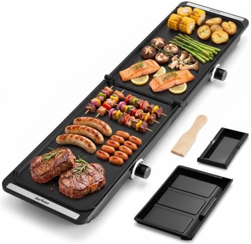 Foldable electric griddle with dual zones