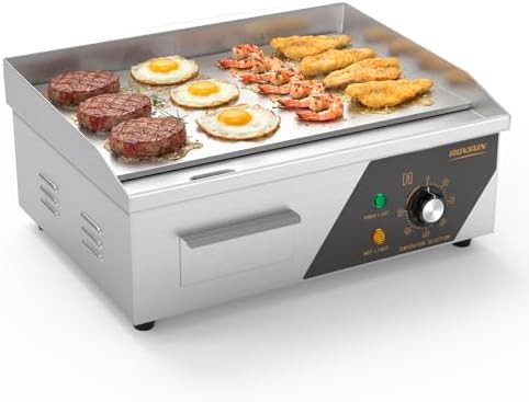 Compact stainless steel electric countertop griddle