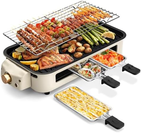 Electric Indoor Grill with Integrated Hot Dog Roller