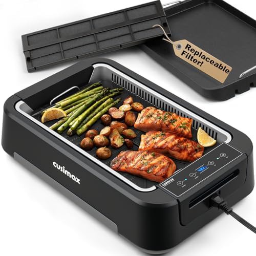 Black smokeless grill and griddle combo
