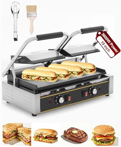 Commercial Double Panini Press with Flat Plates